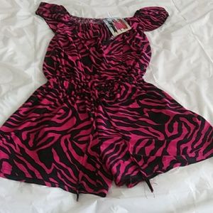 Hot pink & black off shoulder romper
